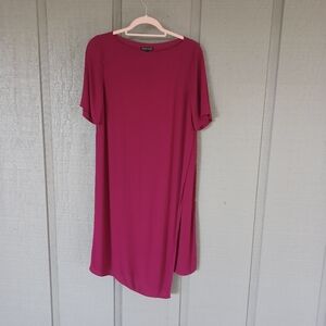 Eileen Fisher Women Silk Georgette Crepe Asymmetric Dress SZ XS  In Magenta Hibi